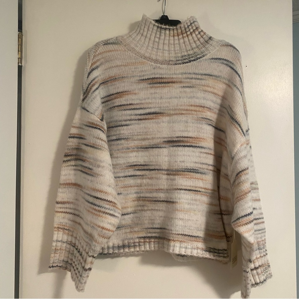 NWT a.n.a A New Approach Multicolor Striped Cowl Neck Long Sleeve Sweater L Cozy
